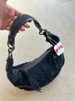 Vintage Y2K Coach Flower Navy Wool Croissant Shoulder Bag - Image 6