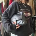 Vintage Fendi Baguette Style Black Leather Shoulder Bag - Image 2