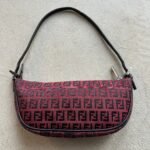 Vintage Fendi Baguette Red & Black Zucchino Shoulder Bag - Image 8