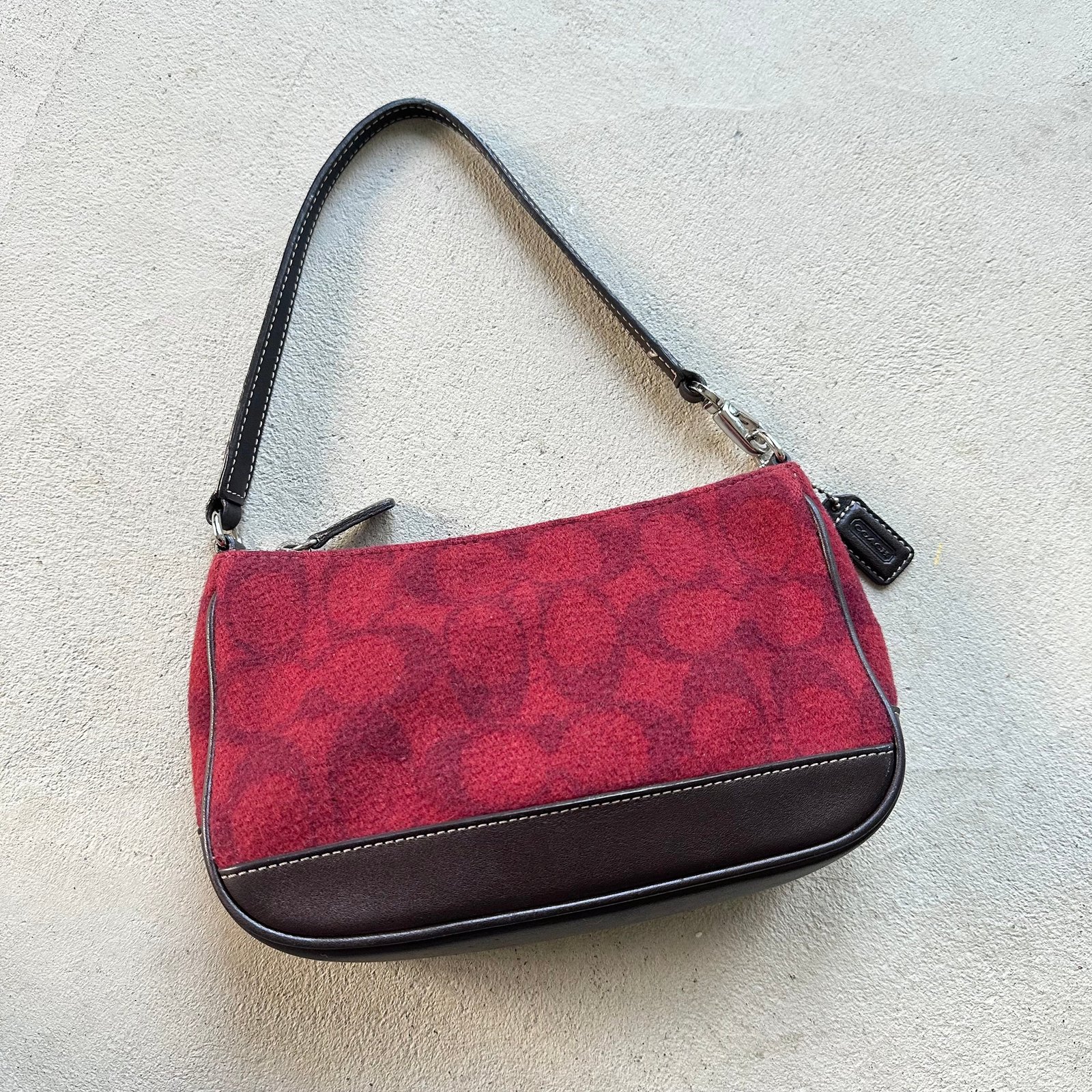 79D96DD5-D8DC-487A-88AB-E3239585E2DC Vintage Coach Demi Red Wool Shoulder Bag - Image 1