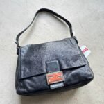 Vintage Fendi Baguette Style Black Leather Shoulder Bag