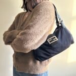 Vintage Fendi Mama Style Double Strap Black Nylon Shoulder Bag - Image 2