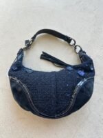 Vintage Y2K Coach Flower Navy Wool Croissant Shoulder Bag - Image 5