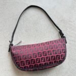 Vintage Fendi Baguette Red & Black Zucchino Shoulder Bag