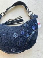 Vintage Y2K Coach Flower Navy Wool Croissant Shoulder Bag - Image 2