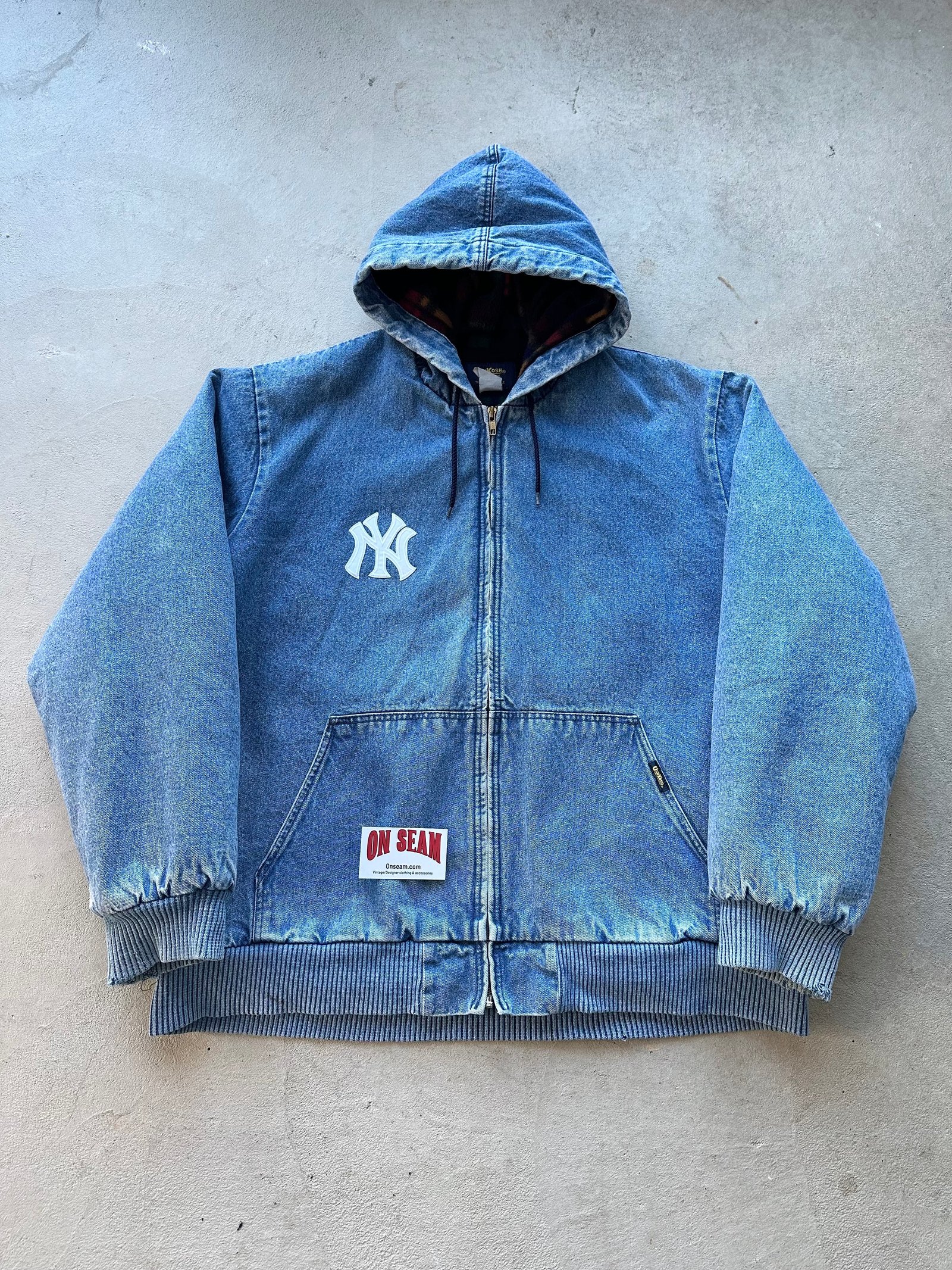 D9AB12A5-2945-4FFB-A40B-98592E42039D Vintage Yankee Carhartt Style Denim Hooded Jacket - XL - Image 1
