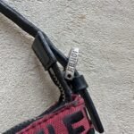 Vintage Fendi Baguette Red & Black Zucchino Shoulder Bag - Image 4