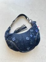 Vintage Y2K Coach Flower Navy Wool Croissant Shoulder Bag