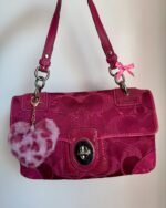 vintage authentic coach peyton pink signature flap shoulder bag with turn lock 🩷