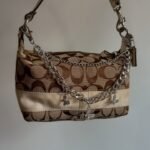 vintage authentic coach tan signature mini pouchette shoulder bag 👜