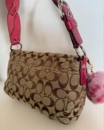 vintage authentic coach tan signature & pink leather soho shoulder bag with braided strap 🩷 two front pockets ✨ - Image 2