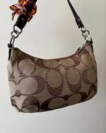 vintage authentic coach tan signature shoulder bag with brown stripe 🤎 - Image 2