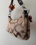 vintage authentic coach tan signature shoulder bag with brown stripe 🤎 - Image 4