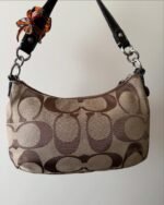 vintage authentic coach tan signature shoulder bag with brown stripe 🤎 - Image 3